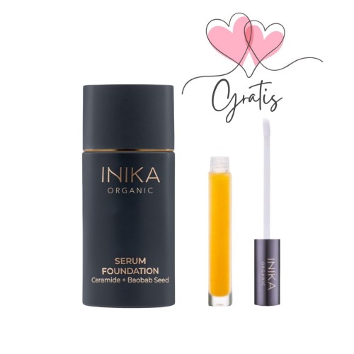 INIKA ORGANIC Serum Foundation - nawilżające wegańskie serum i podkład w jednym z ceramidami 25ml + Lip Serum GRATIS