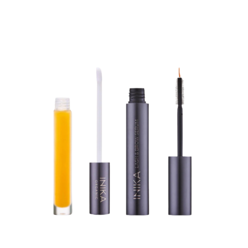 INIKA ORGANIC zestaw Lash Brow & Lip Serum - 2 wegańskie, odżywcze serum do ust, rzęs i brwi z podwójną szczoteczką 